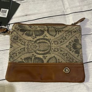 Myra canvas leather floral zipper pouch wristlet/ makeupbag/cellphone NWT